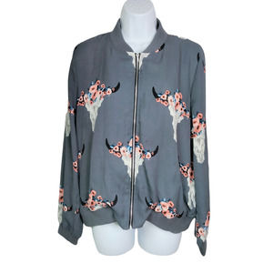 Altarid State Women's Jacket Sheer Skull Floral Print Western Gray Pink Size M